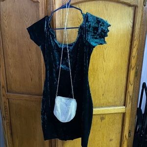 velvet dress & chain bag